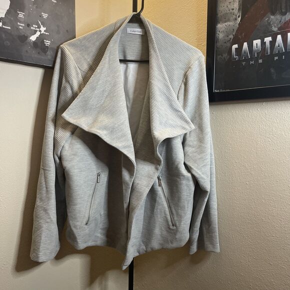 Calvin Klein Textured Knit Jacket Drape Open Front Topper Gray Size Unknown - Picture 1 of 6